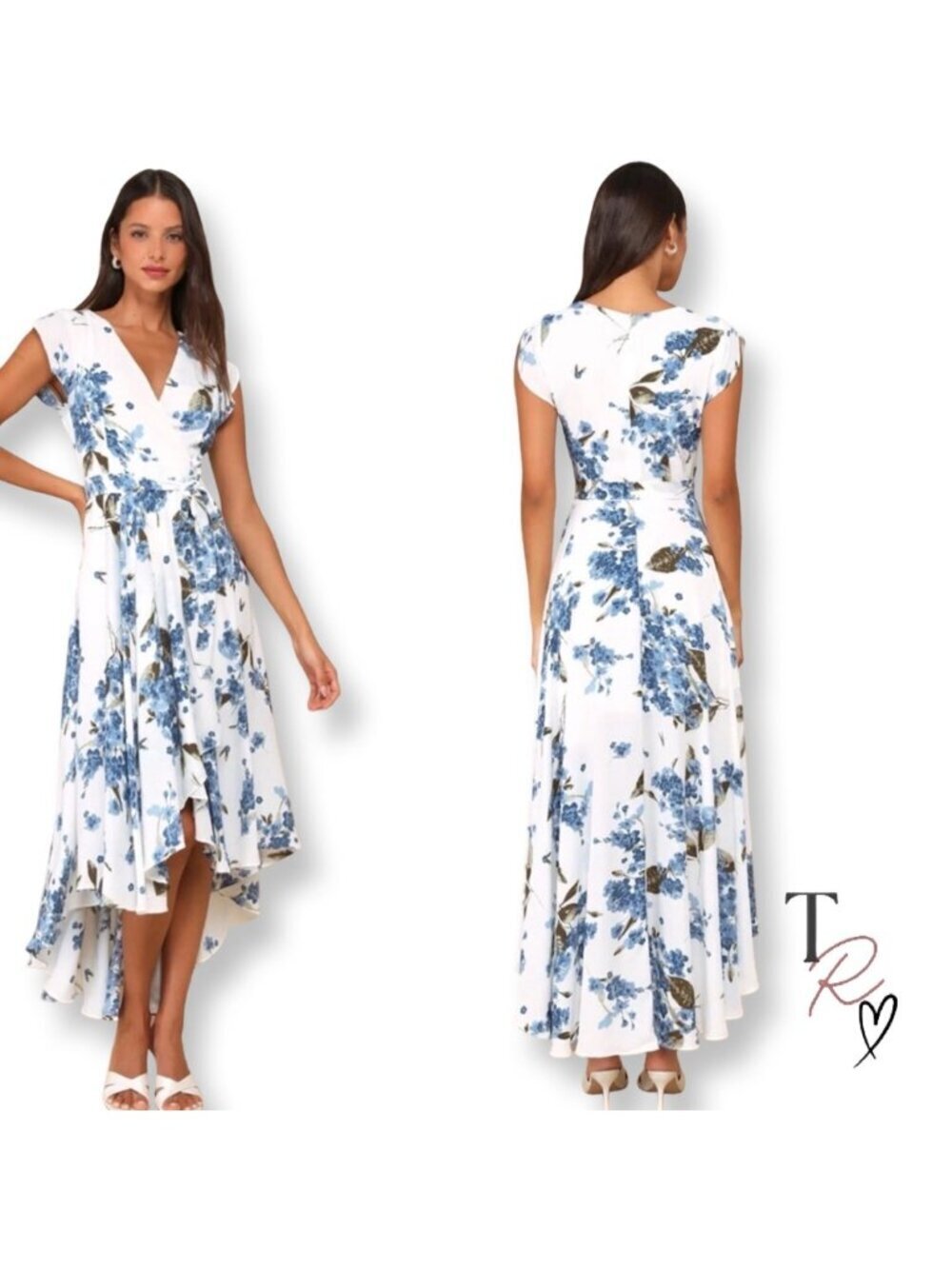 Lulus French Countryside White Floral Faux Wrap High Low Dress Size Small